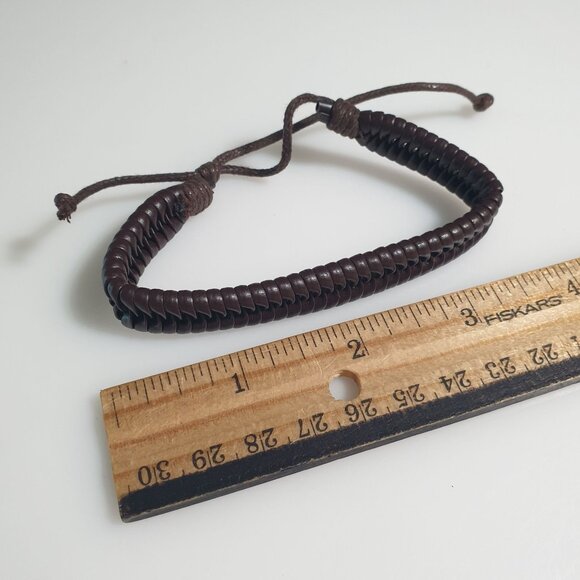 Brown Woven Adjustable Bracelet Handmade Cord Leather Unisex Braided Jewelry - Picture 3 of 4